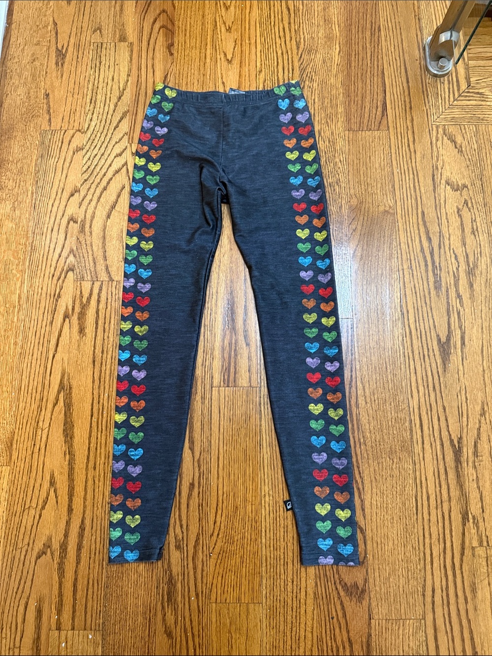 Terez Charcoal Leggings with Rainbow Heart Side Stripes